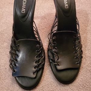 Andiamo Black leather Sandal Heel Size 8.5 New